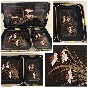 Vintage, 3 pc Japanese Black Nesting Lacquerware